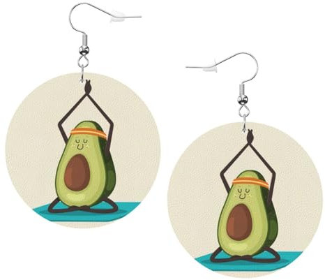 OPSREY Niedliche Yoga Avocado gedruckt Mode Leder Ohrringe Drapiert Haken Ohrringe Runde geformte Ohrringe, Einheitsgröße, Kunstleder