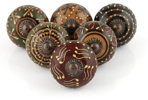 Rasiya Art Ceramic Brown Cabinet Knobs for Door Cabinet Wardrobe Cupboard Drawer and Furniture - Hand Painted Ceramic Pull Handle for Chest of Drawers Boho Decorative Handles