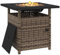 Outsunny Outdoor Rattan Gas Fire Pit Table, 50,000 BTU Square Garden Table with Fire Pit, Rain Cover, Spark Guard, Pulse-Ignition, Lava Rocks and Lid, 72.5 x 72.5 x 67.5 cm, Mixed Brown
