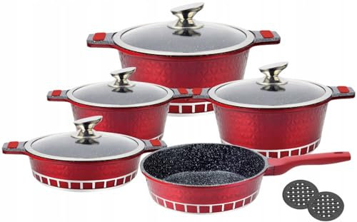Zilner ZL-8512R Lot de 11 casseroles rouges compatibles avec l'induction et l'induction
