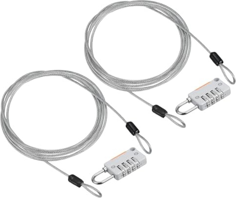 PATIKIL Security Steel Cable with 4 Digit Combination Lock, 2 Set 6.6Ft Coated Safety Wire Rope Double Loop Padlock for Outdoor Travel Luggage, Gray