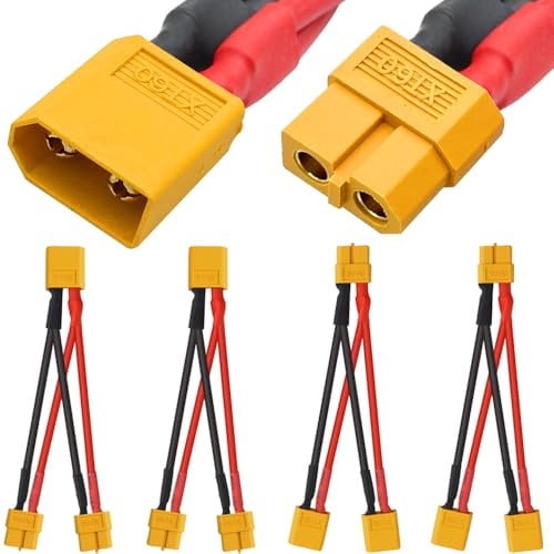 Xiatiaosann XT60 1 to 2 Y-Splitter, XT60 Male to Female Parallel Battery Connector Cable for RC Multicopter Quadcopter (4 Pack, 10cm/3.93in)