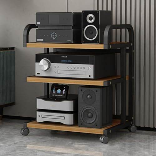 Audio Rack HiFi Regal Av Media Stand 3 4 Tier White, Moderner CD-Plattenspieler Aufbewahrungsschrank Halterung Videospielkonsole Display Regal Für Heimkino, Beweglicher Stereo-Audio-Turm (Color : Bla