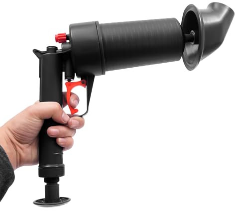 Pressluft-Rohrreiniger, Toilettenstößel Toiletten Abfluss Entferner Rohrreinigungs Pistole 4 Ersatzkopf Druckreiniger Kraftvoller Spülbecken Pümpel | Schwarz | 28.5 * 28cm |