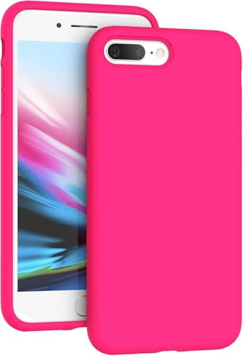 Cover in Silicone Liquido compatibile per iPhone iPhone 7 Plus/iPhone 8 Plus Custodia in Gomma Gel Morbida,anti importe con fodera in microfibra all'interno verde (Fucsia)