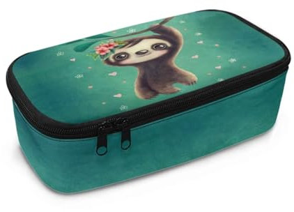 chaqlin Personalisiertes Federmäppchen für Kinder, große Kapazität, Federmäppchen, Organizer für die Schule, mit Fächern, Lustiger Faultier-Druck, Einheitsgröße, Taschen-Organizer