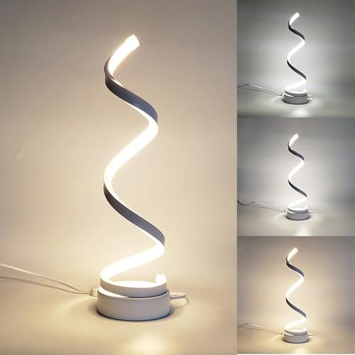 XINYASEE Lampada da tavolo,LED Moderna Spirale Lampada da Tavolo, Lampada da tavolo tricolore,Dimmerabile Creativo Camera da Letto Lampada da Comodino,Lampada da tavolo per ufficio da salotto (Bianco)