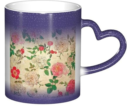 Rosa und weiße Pfingstrosen Farbwechsel-Tasse – Keramiktasse mit herzförmigem Design – eine magische Ergänzung für Ihre Routine, Kaffeetasse, magische Tasse, Morphing-Tasse