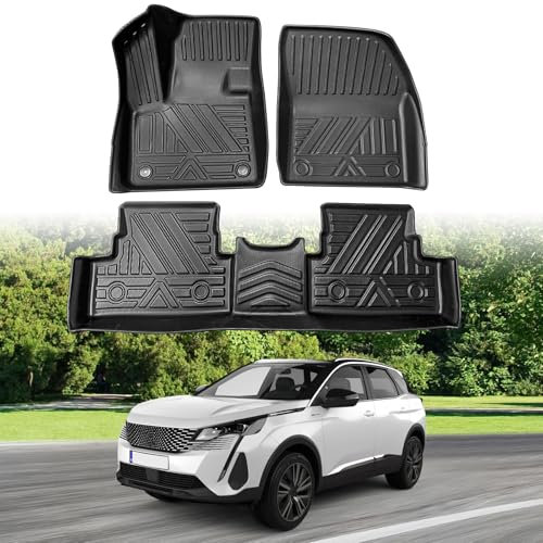 ECOZEN Fußmatten für Peugeot 3008 2016-2023, passgenau Kratzfest Original 3D-Scan Gummimatten Set für Peugeot 3008 aus sicher geruchlos TPE, Allwetter Fussmatte mit hohem Rand(Nicht für Hybrid PHEVs)
