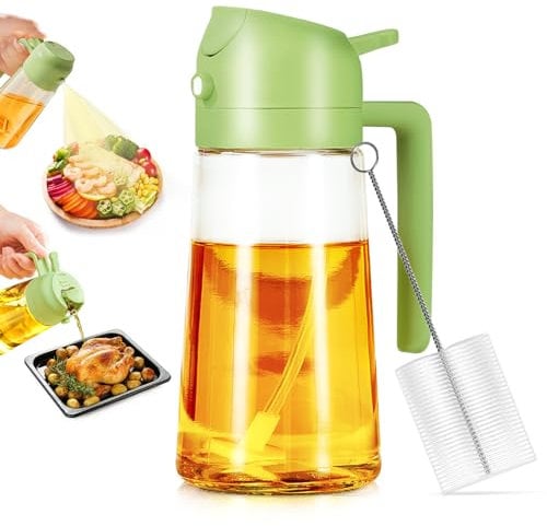 Leaflai 2 in 1 Oil Sprayer, 470ml/16oz Olive Oil Spray Bottle for Cooking, Air Fryer, Salad, Frying, BBQ, Green Food-grade Mister Spray Bottle
