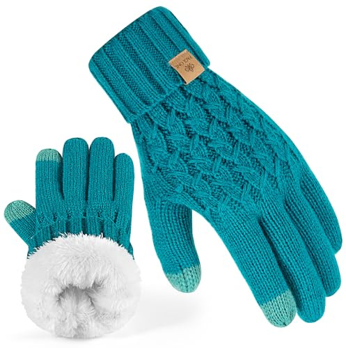 PAGE ONE Winter Gloves for Women Touchscreen Texting Warm Knit Fleece Lined Gloves for Cold weather