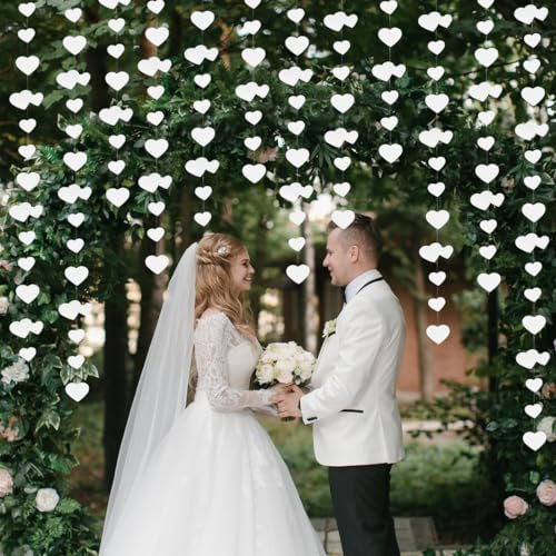52Ft Herz Girlande Weiß, 4 Stück 4m Hängenden Papier Girlande Weiß Deko, Herzgirlanden für Hochzeit Verlobung Jahrestag Valentinstag Geburtstage Dekoration