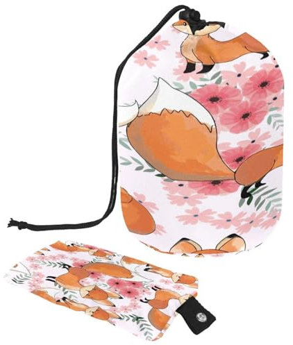 Trousse de toilette avec cordon de serrage, motif bébé renard en forme de tonneau de jardin, trousse de toilette en forme de tonneau, trousse de maquillage de voyage + petit sac, multicolore,