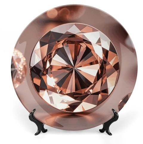 NQHJT Assiettes décoratives en céramique à paillettes artificielles or rose de 19,6 cm avec support de présentation, décoration en céramique faite à la main pour la maison, la cuisine, la chambre à