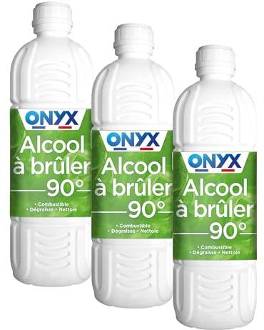 Onyx - Alcool à Brûler 90° - Allumer, Dégraisser, Détacher, Nettoyer - Produit Nettoyant Multi-Surfaces - Fabrication Française - 1L (Lot de 3)