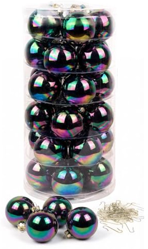 Inge Glas Weihnachtskugeln mit Haken | Schöne Christbaumkugeln aus Glas | Set 30 Kugeln und 40 Aufhänger | Christbaumschmuck Weihnachtsbaumkugeln (Dazzling Nights | schwarz)