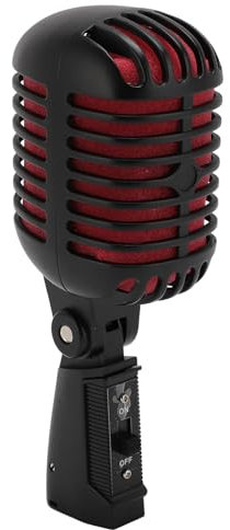 Retro Dynamic Vocal Microphone, Old Vintage Style Cardioid Mic, Zinc Alloy Classic Microphone for KTV, Live Performance, Studio Recording, Podcast, Self Tensioning Rotating Rack