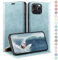HUOUH für iPhone 13 Pro Max 6.7 Hülle mit RFID Schutzhülle aus Lederhülle Handyhülle,Kartenfach Leder ständer Handy hülle,360 Grad Schutz Cover für Apple 13 Pro Max Klapphülle Wallet Case Hellblau