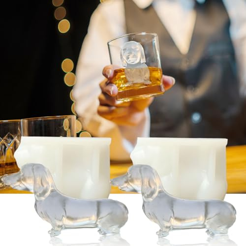 Yamteck 3D Dachshund Dog Ice Cube Silicone Molds, Fun Animal Shape Large Dachshund Dog Ice Cube Tray for Whiskey, Cocktail, Drink; Cute Novelty Gifts for Dachshund Dog Lover, Women Kids. 2 Pack