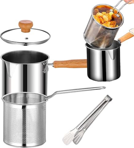 Olla Para Freidora, Olla De Filtro De Aceite - Freidora Con Filtro De Aceite 2 En 1 De Acero Inoxidable | Ahorro De Grasa Para Tocino, Filtro De Grasa Para Alitas De Pollo, Mariscos