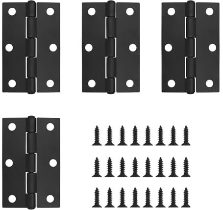 KUKUJIWA 4PCS Door Hinges 3 Inch (75.5mm) Matt Black Door Hinges for Wood Internal Doors Hinges with 24 Pcs Screws for Wooden Gate Windows Closet Drawer Boxes