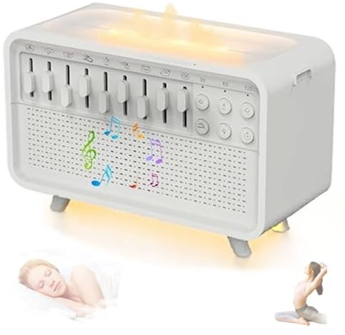White Noise Night Light Humidifier,Multifunctional Flame Diffuser with Bluetooth Speaker,3-in-1 Rain Sound Humidifierwith Aromatherapy,8 Nature Sounds,Rain Machine for Sleep,200ml Capacity,Timer