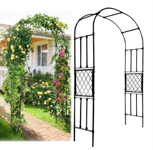 Rosenbogen Wetterfest, 140 150 180 200 230 250 300 cm B Garten Torbogen Rankhilfe Stabiles Metallgestell, Stahlrohr 20 Mm Pergola Spalier, Freistehend Rankbogen Rankgitter(Schwarz,W 200cm x H 240cm)
