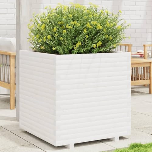 WKIEQACO Home & Garden,Furniture-Garden Macetero blanco 70x70x72,5 cm madera maciza de pino