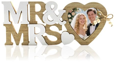 Mr and Mrs Sign with Photo Frame Heart Wedding Gifts for Bride and Groom Wedding Decorations for Engagement Anniversary Reception Bedroom Home Decor