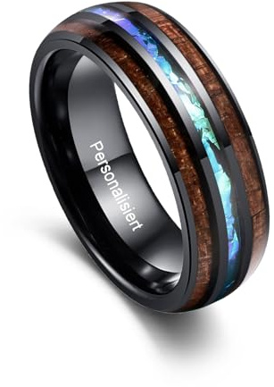 Vakki 8mm Herren Trauringe 8mm aus Wolframkarbid, Unisex Ring mit Meteoritenimitat und Holz Größe 54.4(17.3)-67.2(21.4)