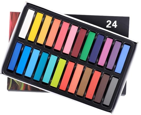 YOFDAL Haarkreide 24 Farben Kurzformat | Ungiftige Haartönung Pastell & Leuchtfarben | Weiche Kreide‑Haartönung für Körper & Stil‑Kit