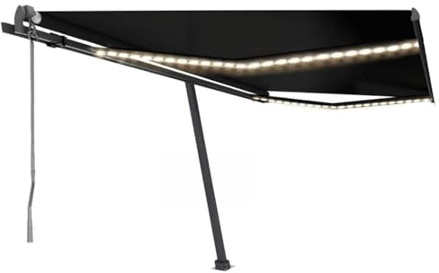 Automatische Gelenkarm Markise mit LED Beleuchtung & Windsensor, 450x300 cm Anthrazit, UV- & Wasserbeständig, für Terrasse Außenbereich