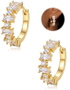 CASSIECA Ohrringe Silber 925, AAAAA+ Zirkonia Creolen Silber Gold für Damen | Hypoallergene Ohrringe, Creolen Silber 925 Wasserfest, Statement Ohrringe Bunt Weißer Zirkonia, Schmuck Damen mit Geschenkbox