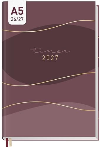 Häfft® Chäff-Timer Kalender 2026 2027 A5 Red Waves | 17 Monate Terminkalender von August 2026 bis Dez. 2027 mit Wochenplaner, schöner und robuster Buchkalender mit Hardcover