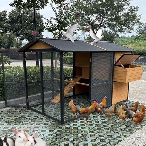 Outdoor Chicken Coop with Waterproof Roof, Pull-Out Tray, Ramp, Nesting Box, Double Door for Secure Poultry Housing