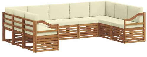 vidaXL Sofagarnituren 9 pcs Natur und Creme Massivholz Akazie, Moderne Gartenbank, strapazierfähige Eckmöbel für draußen, gemütliches Loungeset für Terrasse und Patio