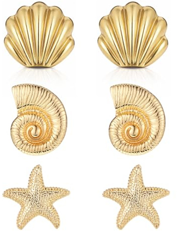 3 Paare Muschel Ohrringe - Seestern Ohrringe - Sommer Schmuck für Damen und Mädchen