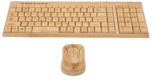 Topiky Set Tastiera e Mouse Wireless 2.4G, Realizzato a Mano Interamente in bambù, Ergonomico, con Ricevitore USB, Ideale per Casa, Ufficio, Computer Fisso e portatile.
