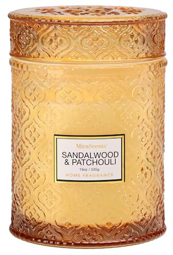 Sandelholz-Patchouli Duftkerze im Glas, 535g Kerze aus Natürlichem Sojawachs, Perfekte Geschenke für Frauen, Luxuriöse Dekokerze in Orange, für Muttertag, Geburtstag und Weihnachten