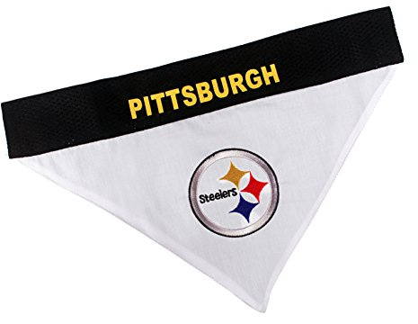 Pets First NFL DOG BANDANA - PITTSBURGH STEELERS REVERSIBLE PET BANDANA. 2 Sided Sports Bandana with a PREMIUM Embroidery TEAM LOGO, Small/Medium. - 2 Sizes & 32 NFL Teams available