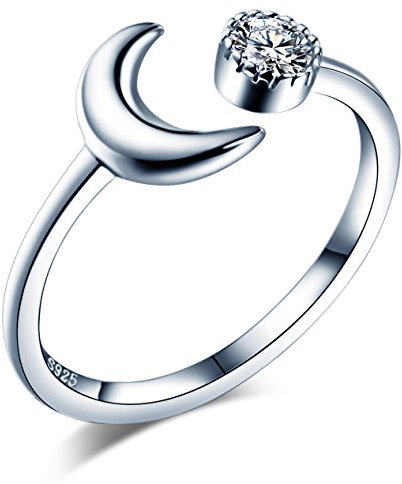 Unendlich U Modisch Sonne Mond 925 Sterling Silber Zirkonia Offener Ring Verlobungsring Partnerring Verstellbar Größe 51 bis 56, Silber