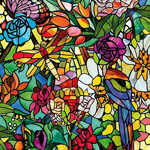 [18,83€/m²] Fensterfolie selbstklebend Sichtschutz oder dekorative Fensterfolie I Buntglasfolie I Sichtschutzfolie I Milchglasfolie bunt I Tulia 200 x 45cm inkl. Filzrakel