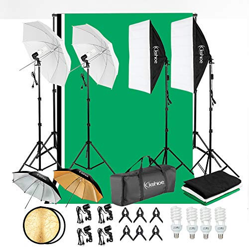 Kshioe Fotografie Beleuchtung Kit, Regenschirme Softbox Dauerlicht-Kit mit Hintergrund-Support-System für Foto-Studio Produkt, Porträt und Video-Schießen Verbesserte Beleuchtung Kit
