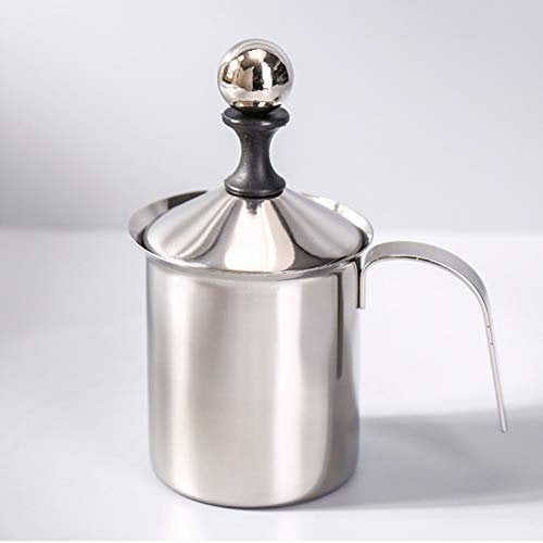 Montalatte manuale da 400/800 ml, bricco per fare la schiuma in acciaio inossidabile, con doppia rete per latte, cappuccini e caffè
