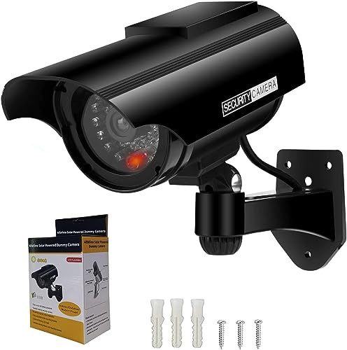 AlfaView Kamera Dummy Solarbetriebene Überwachungskamera Attrappe Fake Kamera Attrappe Dummy Kamera Attrappe Dummy Innen Außen Fake Überwachung Haus Sicherheit Security (Schwarz-1 Pack)