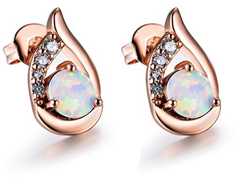 AdronQ Ohrringe Ohrstecker Ohrhänger 925 Silber Schwarz Roségold Gefüllte AAA Zirkon Schmuck Mystic White Fire Opal Ohrstecker Für Frauen