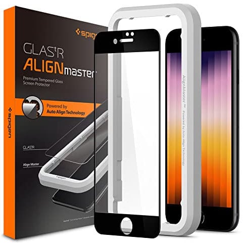 Spigen AlignMaster Tempered Glass Compatible with iPhone SE 3 (2022), iPhone SE 2 (2020), iPhone 8, iPhone 7, Full Coverage, 9H Screen Protector
