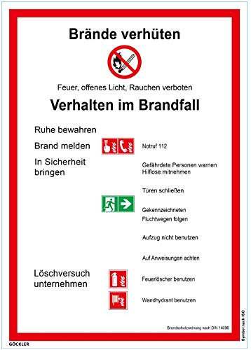 Brandschutzordnung ISO Brände verhüten Schild DIN 14096 Folie selbstklebend (Größe 210 x 297 mm) (9.) 210 x 297, Brandschutzordnung Folie selbstklebend)