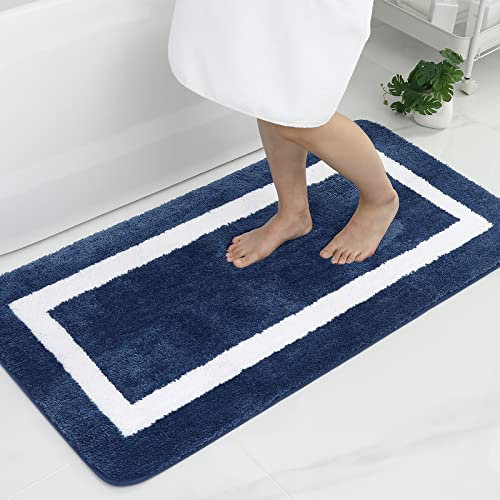 Homaxy Badezimmerteppich Badematte rutschfest Waschbar Badteppich Weiche Mikrofaser Hochflor Badvorleger – 60 x 120 cm, Marine Blau