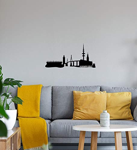 Hamburg Skyline Wandtattoo Schwarz Aufkleber 40 x 19 cm